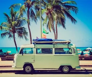 Blog Cómo cuidar tu vehículo durante el verano con furgoneta junto a la playa y palmeras